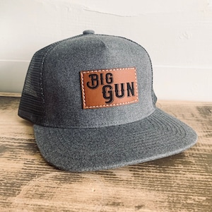 Gorra Big Gun para hombre, gorra de camionero o Richardson 112 para adulto y niño, gorra snapback con parche de cuero, gorra para el Día del Padre, gorra para padre e hijo, gorra para revelar el género