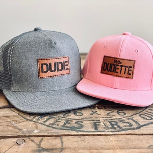 Dad + Daughter Hats, Dude + Little Dudette SnapBack Set | Gifts for Dad + girls matching hats | Father & baby/toddler, youth kids size cap