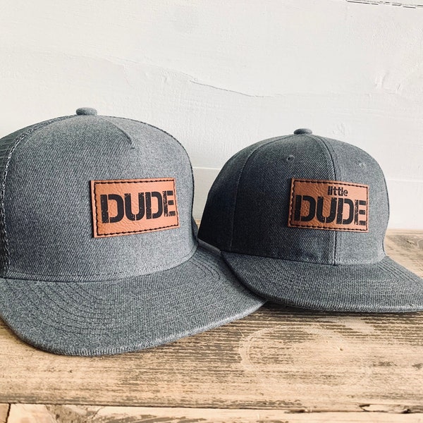 Dad + Kid Hats, Dude + Little Dude SnapBack Set | Gifts for Dad + son matching hats | Father & baby/toddler, youth kids size cap