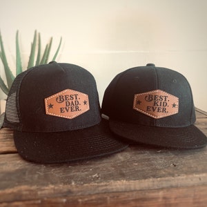 Kid Dad Hat Set, Best Kid & Dad Ever Caps, passender Vater Sohn, Western Cowboy, Junge Säugling Baby Kleinkind Kind und Papa, Schwangerschaft offenbaren