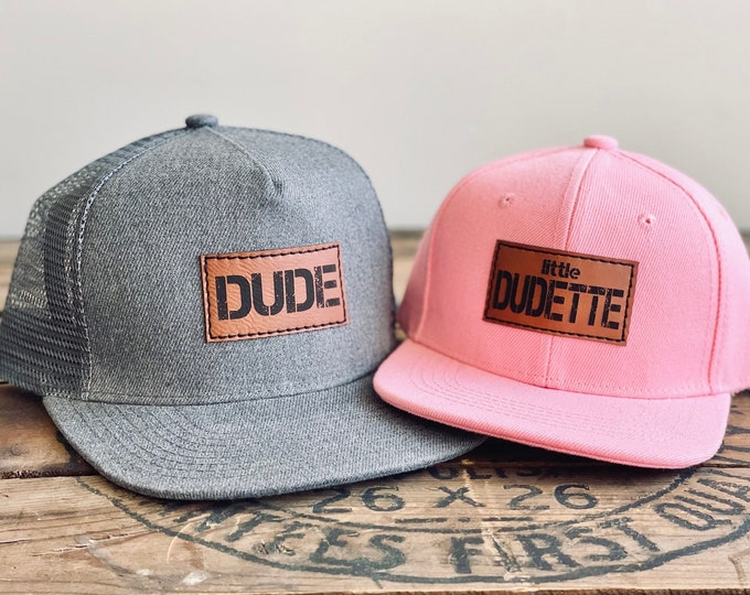 Dad & Daughter Hats, Dude + Little Dudette SnapBack Set, Gifts for Men + girls matching caps, Father + baby/toddler, youth kids truckers