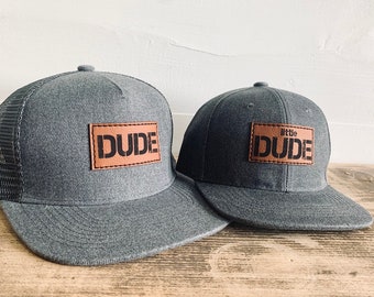 Dad + Kid Hats, Dude + Little Dude SnapBack Set | Gifts for Dad + son matching hats | Father & baby/toddler, youth kids size cap