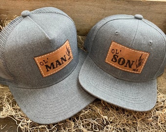 Dad and Son hats matching set, Ol’ Son & Ol’ Man, Western style Father kid Snapback Caps, Baby toddler youth children’s size, rodeo cowboy