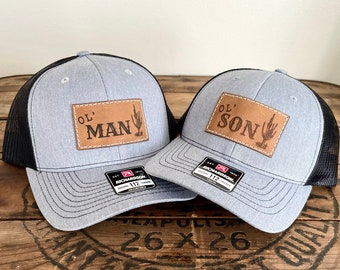 Dad Son hats matching set, Ol’ Son & Ol’ Man father and kid Snapback Caps, Baby toddler youth boys size, rodeo cowboy, western style cactus