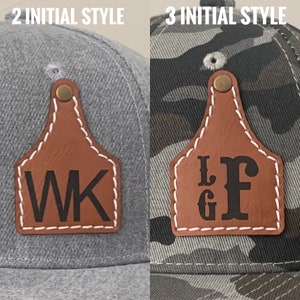 Customizable Cow Tag Hat Adult Cattle Tag Cap Richardson 112 or Flat Bill Style Personalize w/ Brand, Logo or Initials Faux Leather image 3