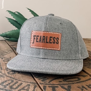Toddler Kids Snapback Hat, FEARLESS, Baby toddler and youth size trucker flat bill baseball cap, faux leather patch, Western Country Farmer