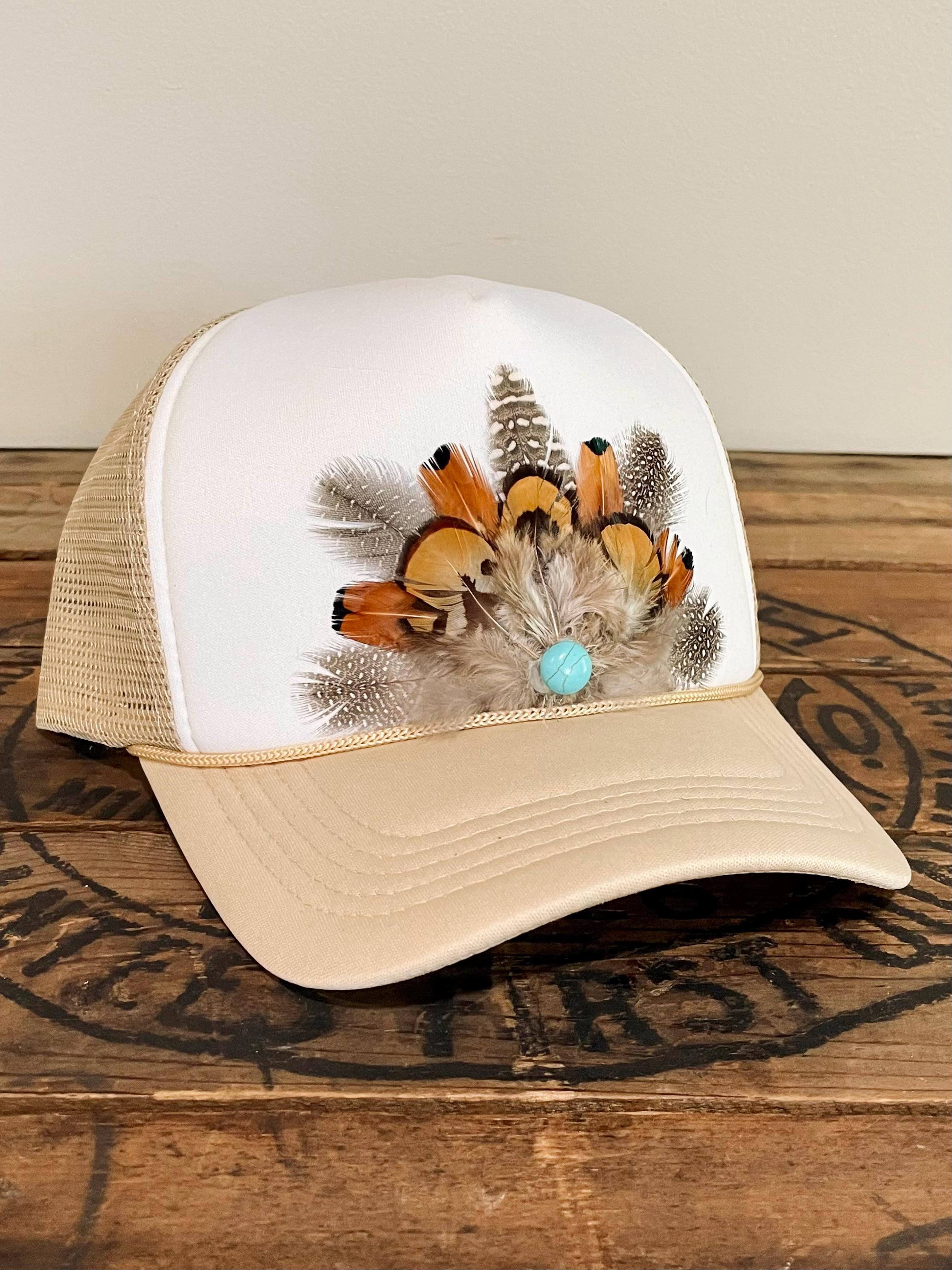 F7 Boho Feather Trucker Hat w/ Trim Feather Trucker 7 – Retro West main image 2