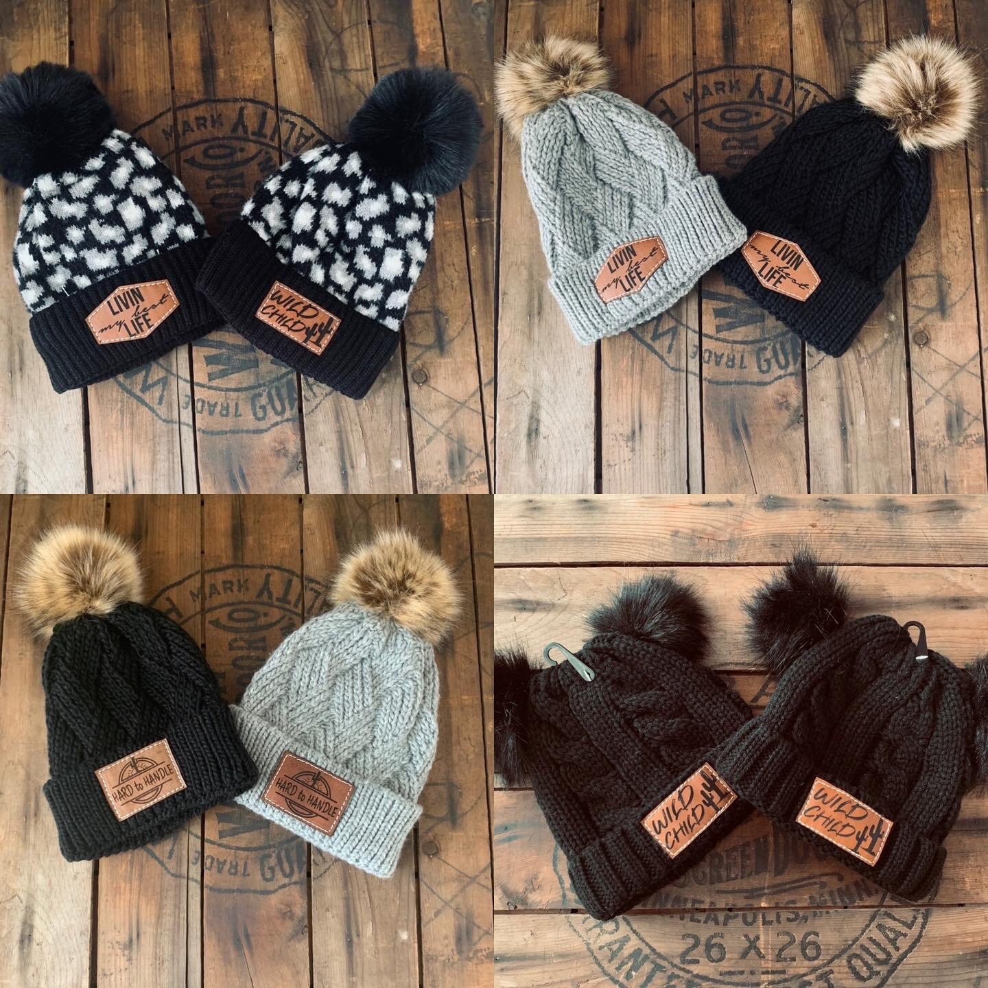 Leather Patch Beanie, Livin My Best Life, Warm Soft Knit W Leather Patch Beanie, Livin My Best Life, Warm Soft Knit W