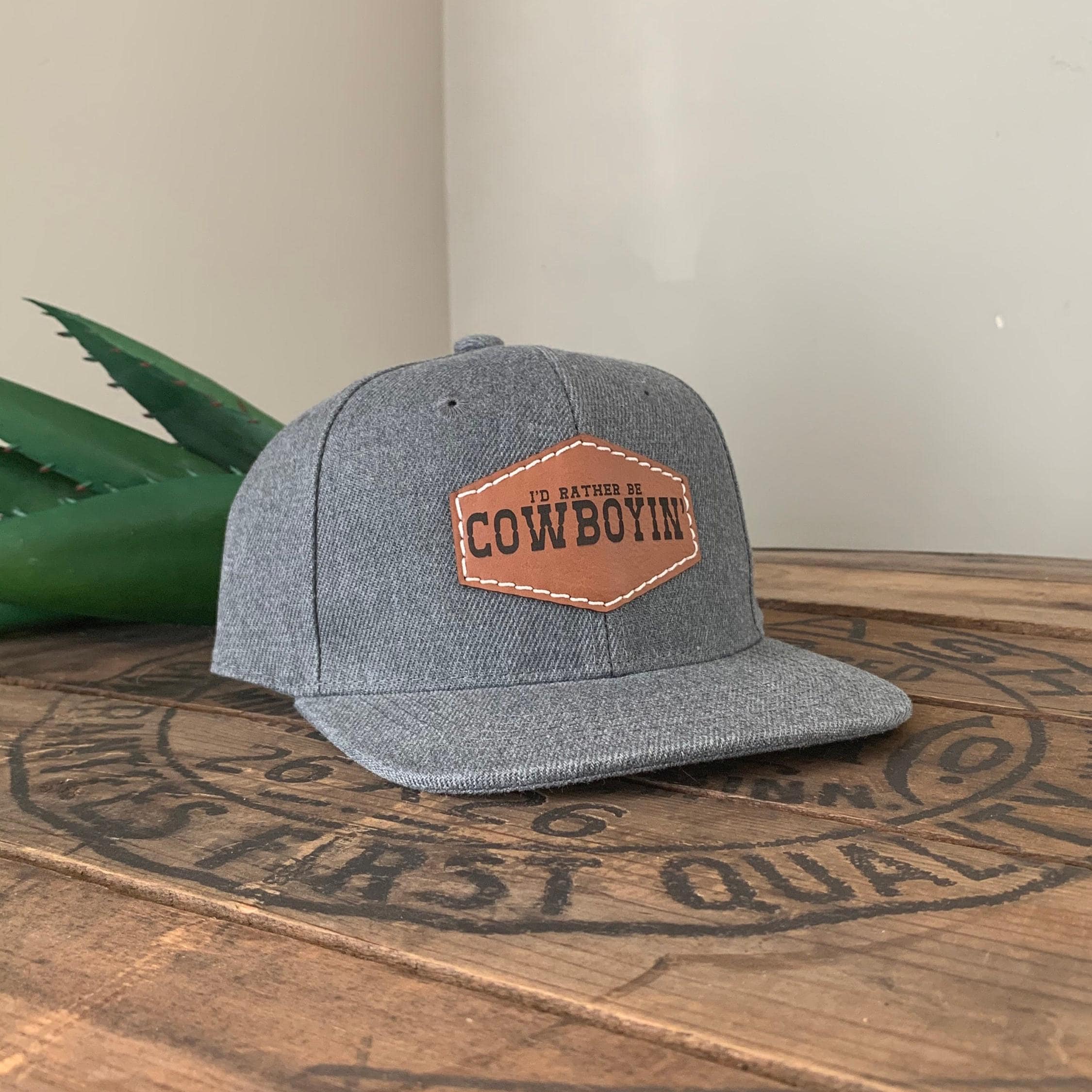 Cowboy Hat Toddler Kids Adult, I'd Rather Be Cowboyin, baby toddler kids youth size caps, flat bill trucker style, western style cowboy men