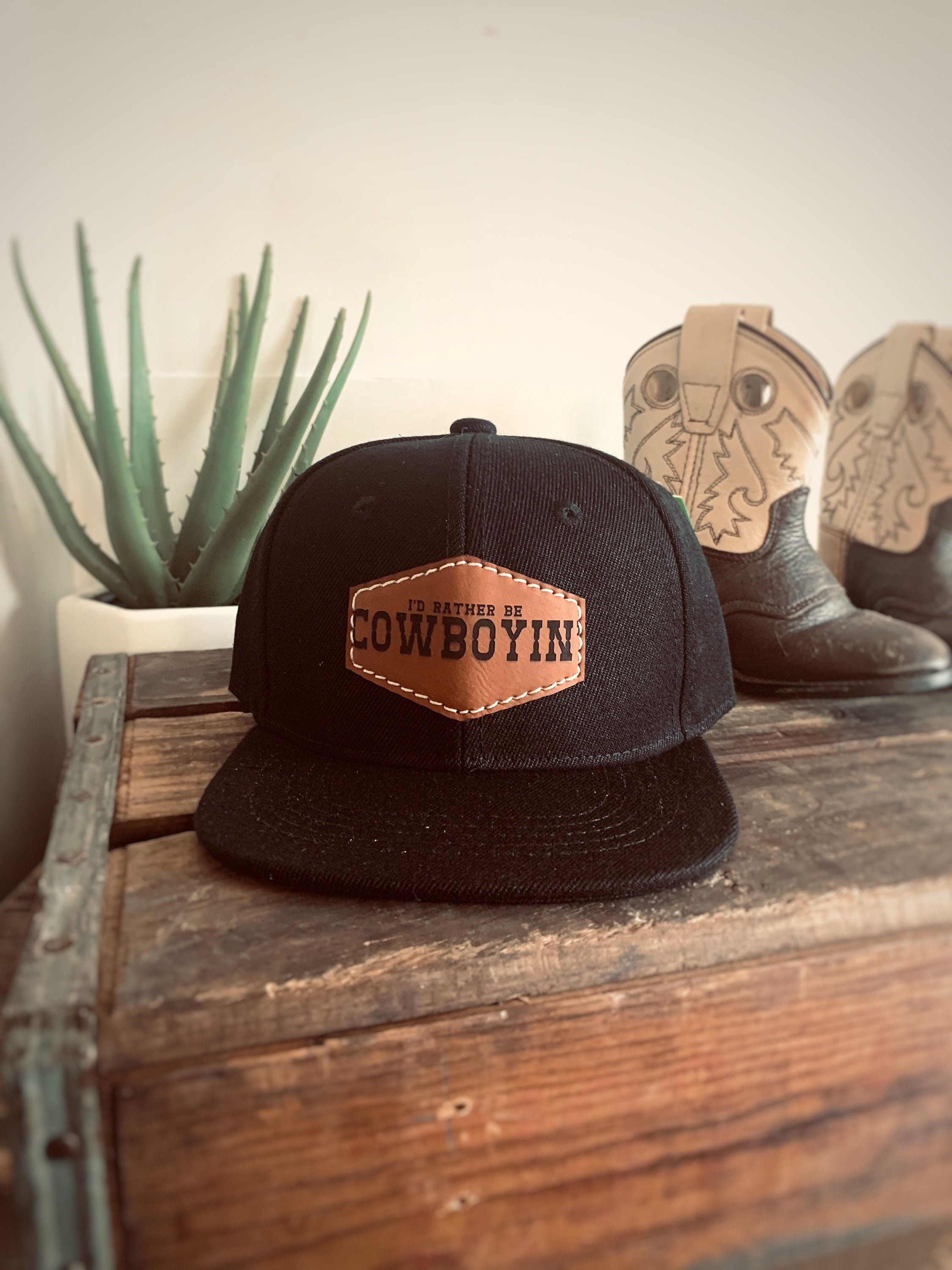 Cowboy Hat Toddler Kids Adult, I'd Rather Be Cowboyin, baby toddler kids youth size caps, flat bill trucker style, western style cowboy men