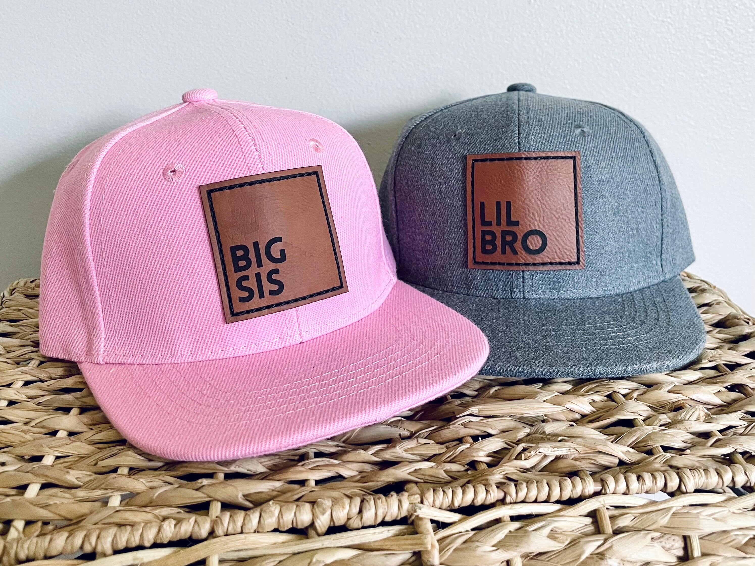 Matching Sister Knit Beanies Set Big Sis Lil Sis Leather Patch Hat The  main image 2