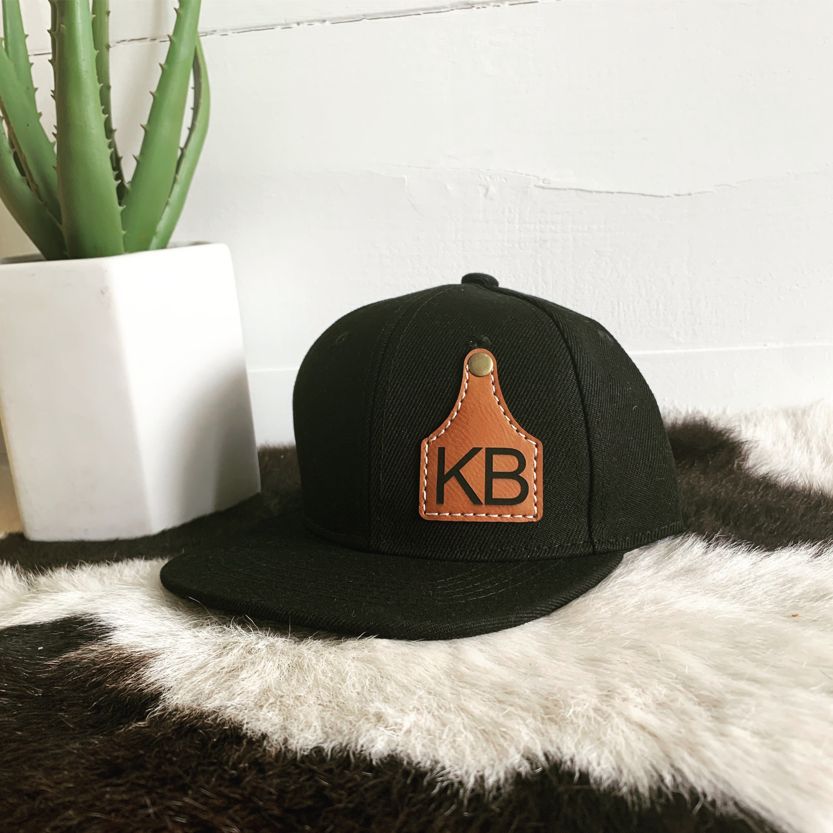 Custom Cow Tag Hat Kid Size, Cattle Tag Rancher Hat, Personalize Baby Toddler Youth kid Cowboy cap, ranch brand logo initials leather patch