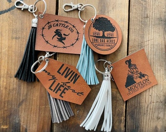 Customized Keychain Leather w/ fringe detail, personalized initials, name or business logo accessory, luggage tag, diaper bag name, backpack