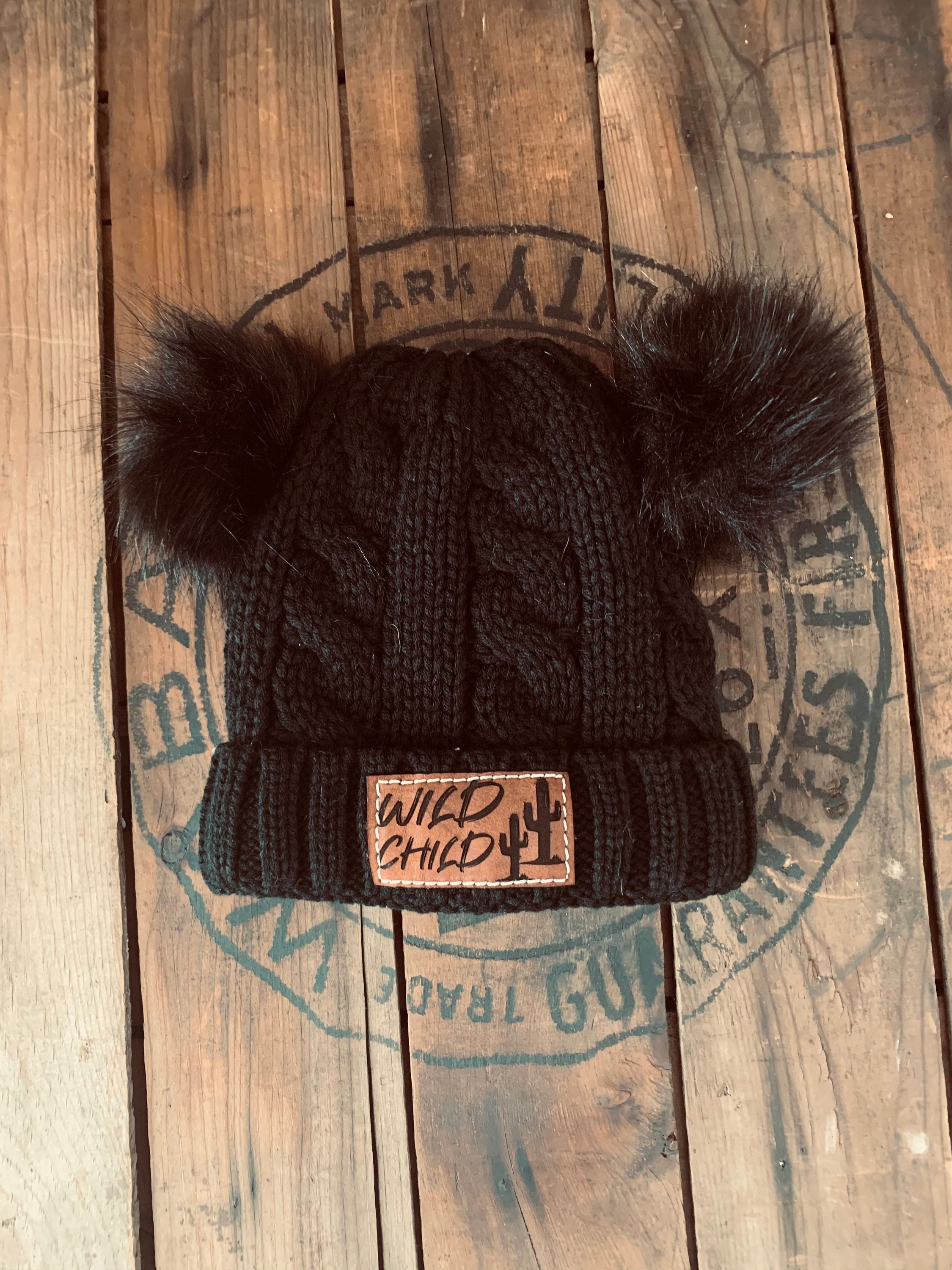 Baby Toddler Beanie Double Fur Pom Pom Beanie Wild Child Infant