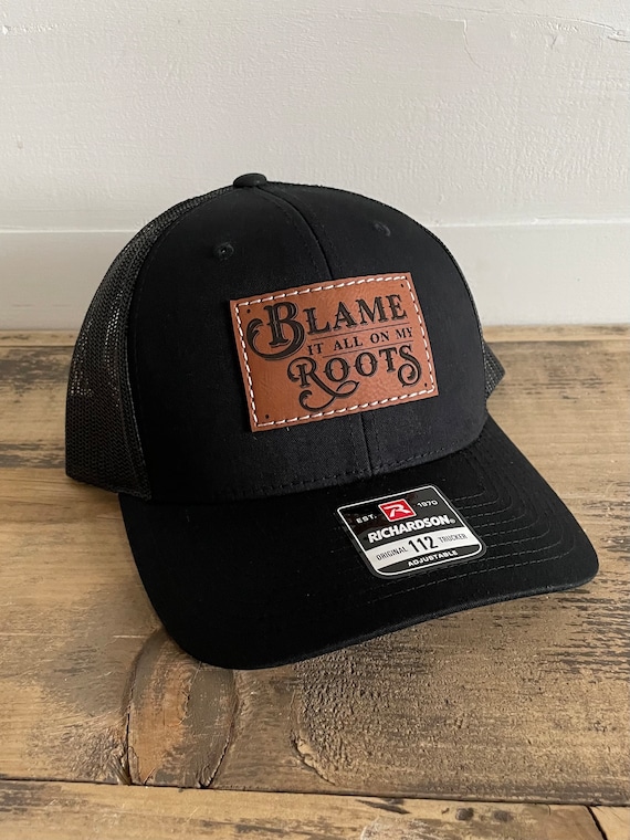 Country Music Hat, Blame it all on my Roots, Baby Toddler youth or adult leather patch cap, Country Western trucker hat, Kids 90’s throwback