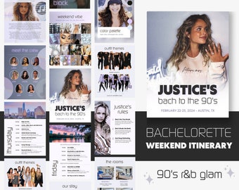 90's R&B Glam Bachelorette Itinerary | Austin Weekend Trip (Editable Canva Template)