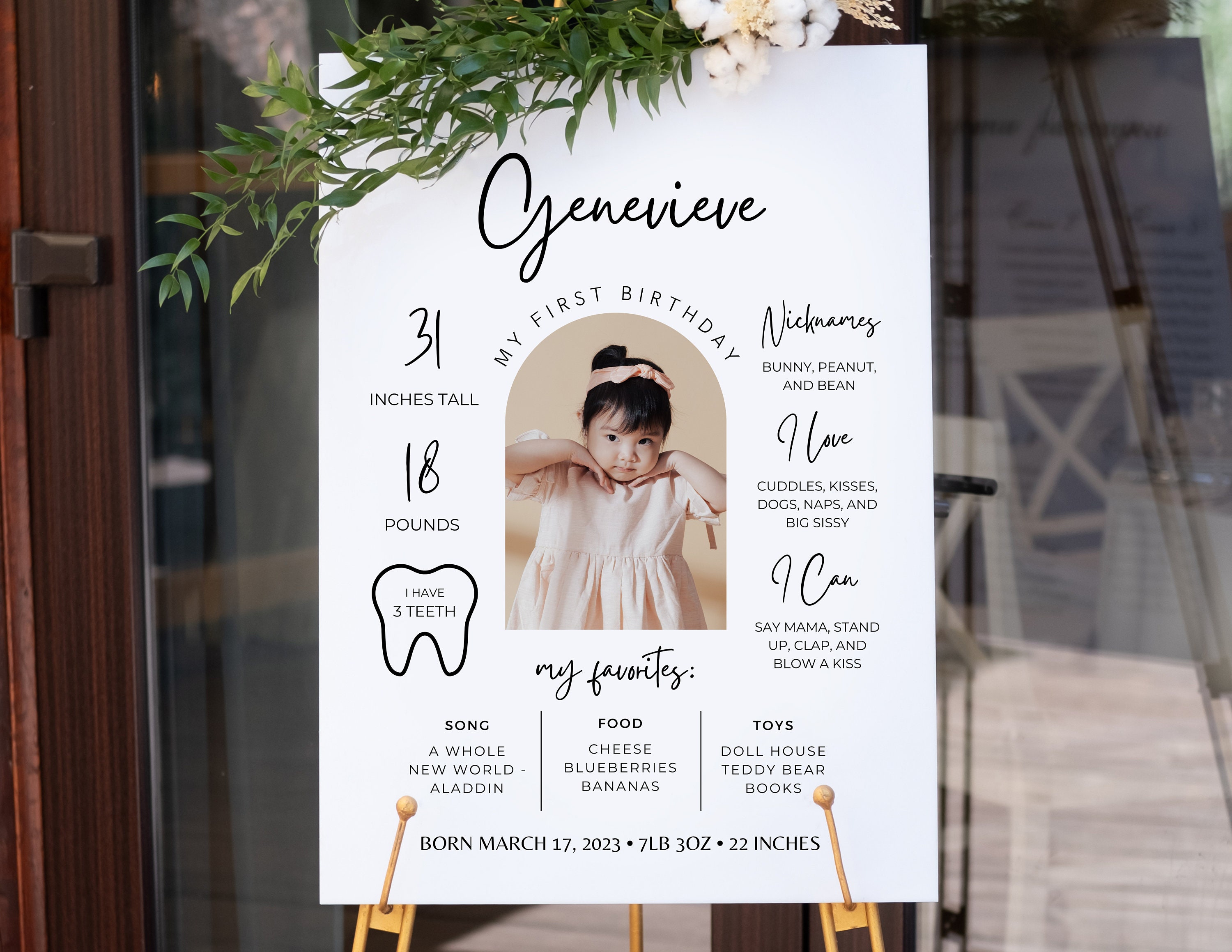 Simple Modern One Year Old 1st Birthday Milestone Editable Canva Poster ...