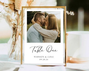 Editable Wedding Photo Table Numbers, Modern Minimalist Template (Digital Download)