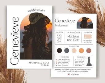 Editable Bridesmaid Information Card Template, Bridal Party Canva Kit (Digital Download)