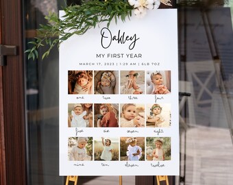 Boho First Birthday Milestone Poster, Editable Canva Template (Digital Download)