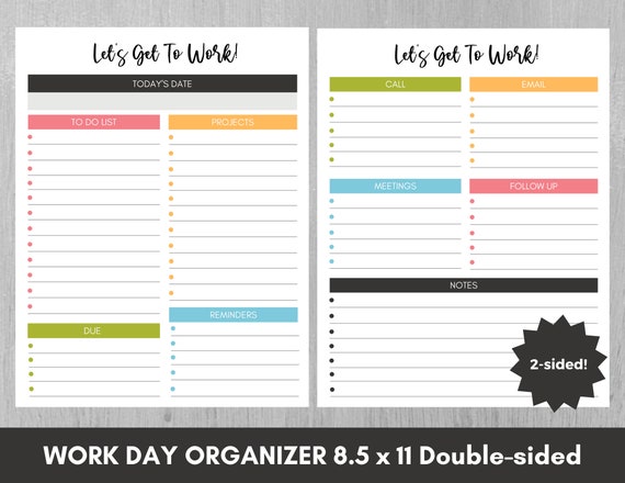 Work Day Organizer Printable Daily Work Planner Project - Etsy