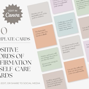 Cartes d'auto-soins d'affirmation positive, citations de canva modifiables, messages de motivation, cartes de guérison, publications Instagram, affirmation imprimable