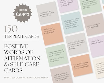 Positive Affirmation Cards, Editable Canva Quotes (Digital Download)