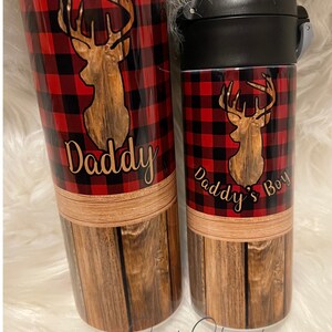 Buffalo plaid Daddy and Daddy’s Boy matching tumbler set