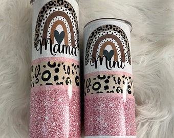 Mama mini boho rose gold Regenbogen Sublimation Becher 20oz und 16oz Set