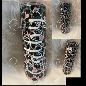 20oz rose gold teal leopard name tumbler sublimation not epoxy