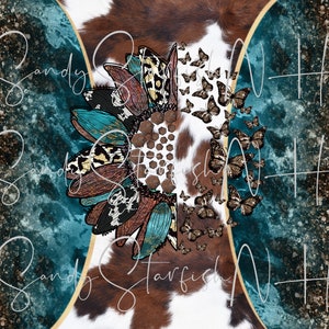 DIGITAL DOWNLOAD  png teal glitter cow spots sublimation file butterfly western