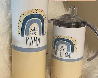 Mama mini Mama und ich passendes Becher Set boho regenbogen gelb blau