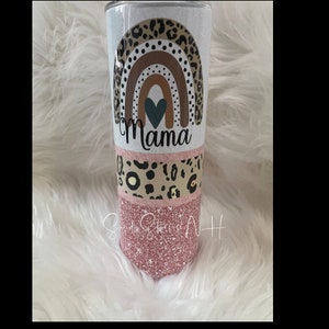 Rose gold mama cup with rainbow boho design Sublimated