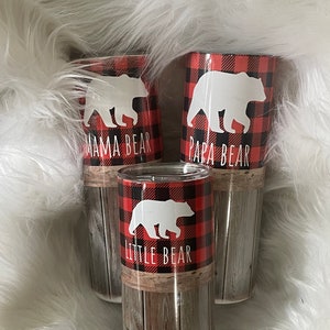 Buffalo plaid family tumbler set papa mama mini little bear