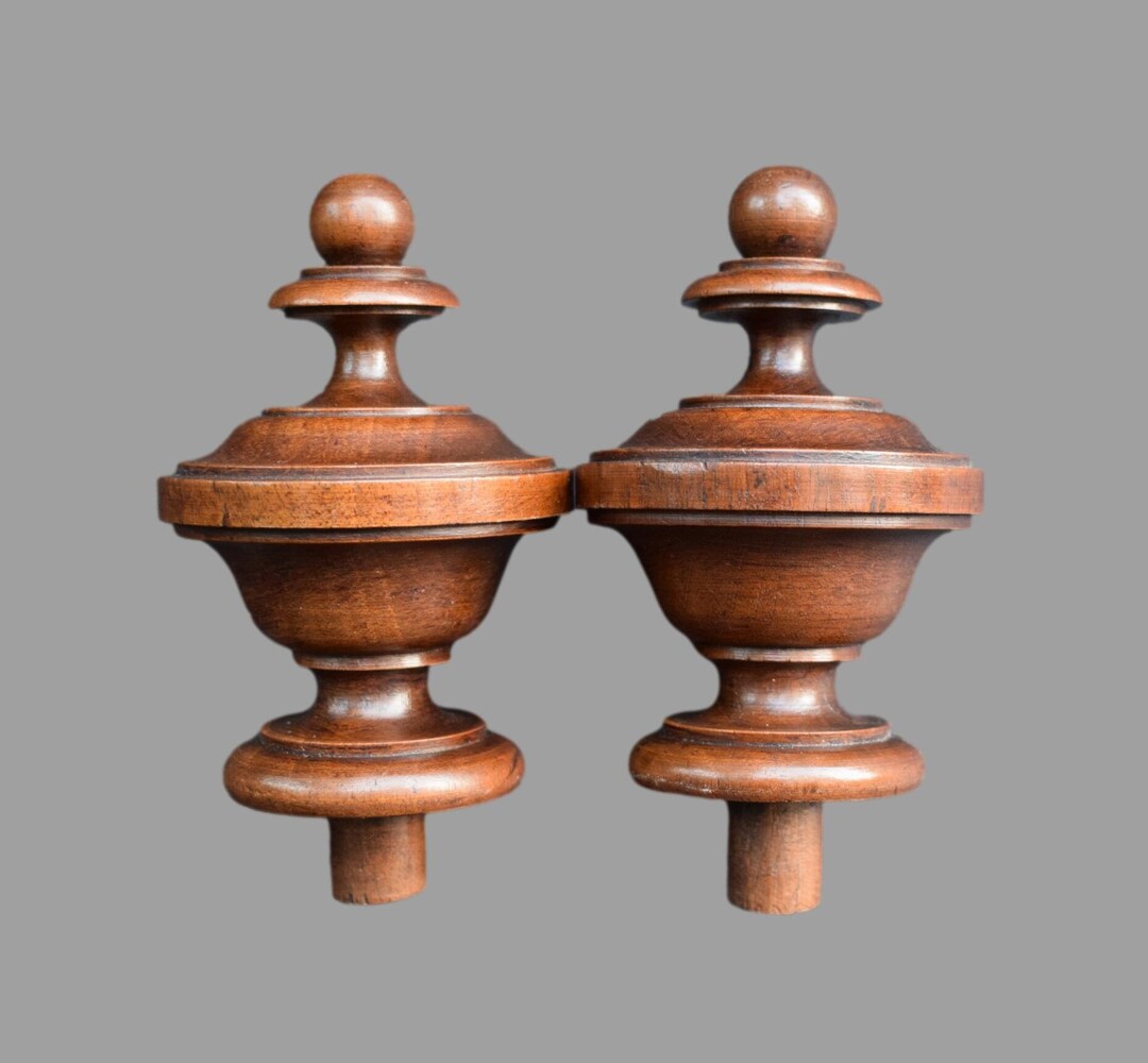 Finials French Antique Architectural Decorative Beech Wood Pair Curtain Bed Rod ...