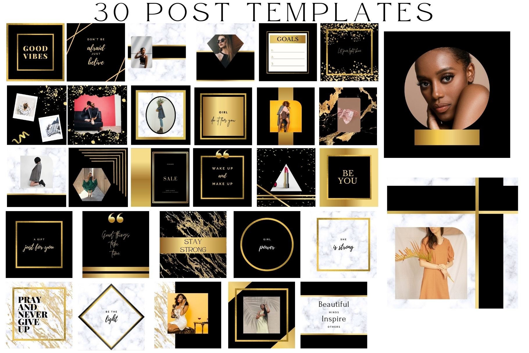 Black Gold Instagram Templates Editable 60 Unique Canva - Etsy Canada