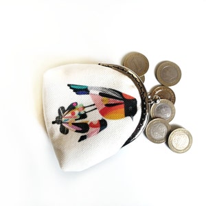 Monedero de tela con estampado de pájaros hecho a mano con cierre de metal, billetera pequeña para mujer, ideas únicas de regalo de moda para cumpleaños o días festivos