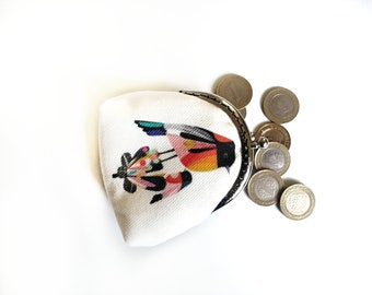 Bird Pattern Coin Purse ,Headphone Pouch, Frame Wallet , Small Purse , Fabric Art , Handcrafted Purse, Change pouch, Change Purse