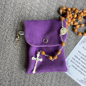 Christian Rosary Pouch with Cross Charm – Pocket Prayer Case, Catholic Rosary Holder, Religious Gift for Him or Her