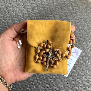 Christian Rosary Pouch with Cross Charm – Pocket Prayer Case, Catholic Rosary Holder, Religious Gift for Him or Her