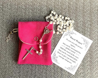Prayer Bead Pouch with Cross Charm, Travel-Friendly Faith Gift
