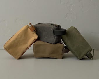 Kulturtasche aus gewachstem Canvas, Minimal Kulturbeutel, handgefertigter Kulturbeutel