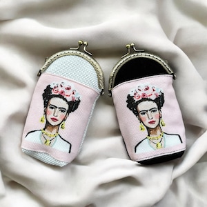 Vintage aussehende Frida gedruckt Metallclip Zigarettenetui, Kiss Lock handgemachte Designgröße ist geeignet für lange und kurze rauchen, Modegeschenk
