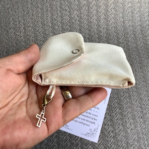 Bolsa para rosário e cartão de oração cristão feito à mão