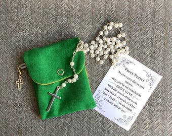 Prayer Bead Pouch with Cross Charm, Travel-Friendly Faith Gift