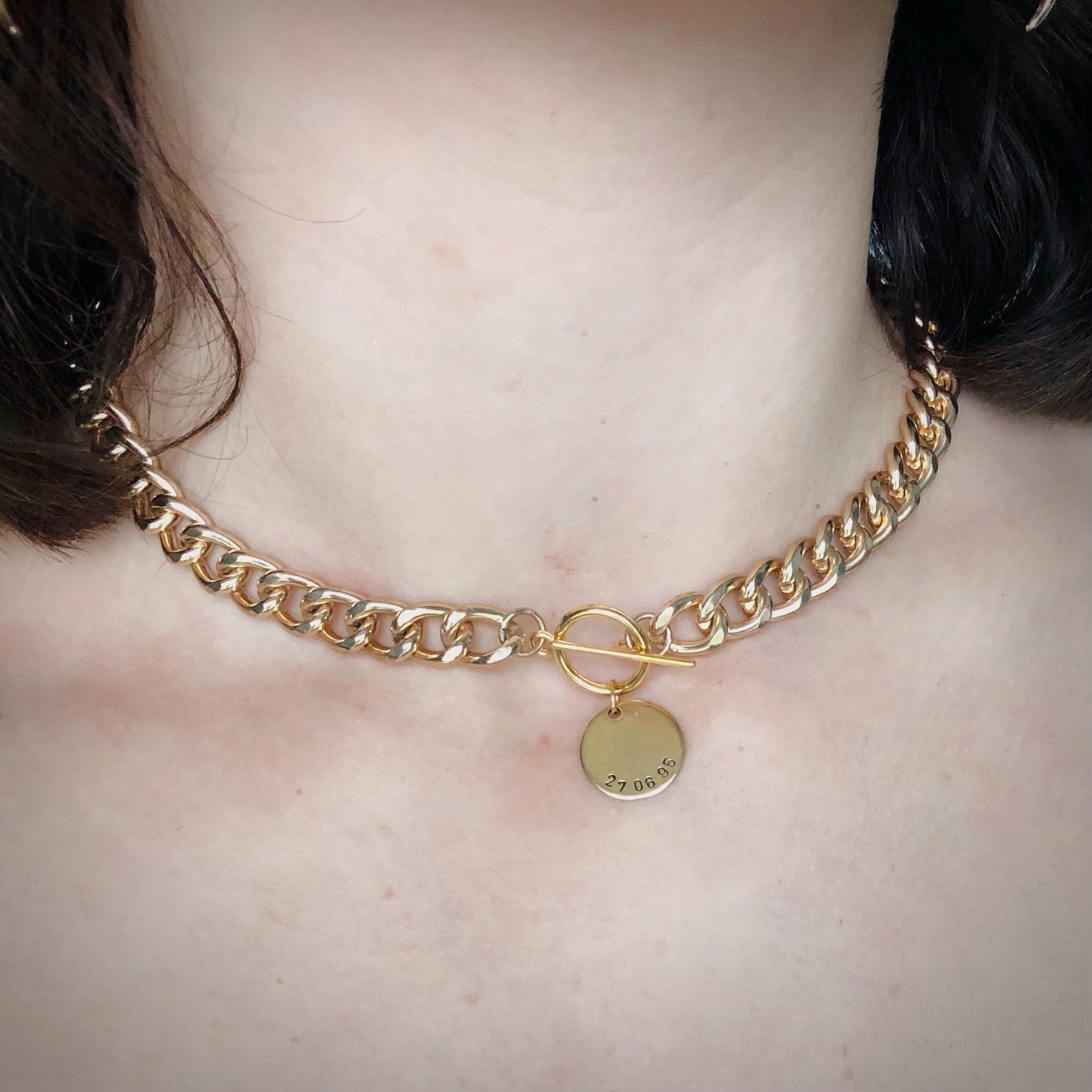 Chunky gold choker chain with toggle clasp and personalised Etsy