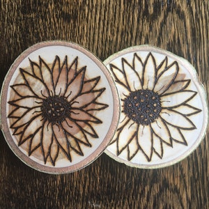 Sunflower Wood Burned Coasters