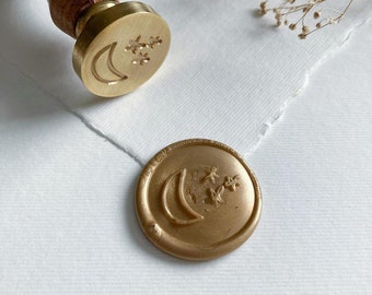 Moon & Stars Gold Wax Seal, Gold Wedding, Celestial Wedding, Self adhesive Wax Seal, Birthday invite