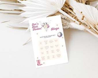 Editable cowgirl hen do game cards, hen do cards 8 pack bundle template, edit yourself, last rodeo! theme, boho disco theme