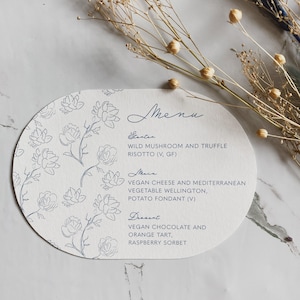Wedding table menu, beach wedding decor, baby shower place setting, white and blue wedding, bridal shower place card